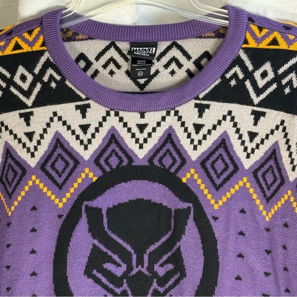 Marvel BoxLunch Black Panther Wakanda Fair Isle Knit Sweater Women's 2X Purple - Picture 3 of 7